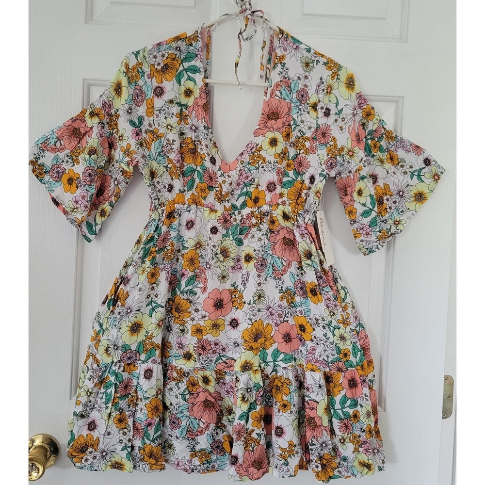 Raisins Floral Babydoll Mini Dress Small Cottagecore Boho Festival‎ Beach Cover